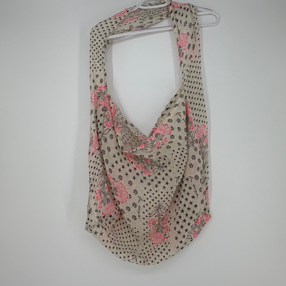Free People Hobo Bag Euro Summer Cream Pink Floral Star Boho Slouchy Tote Beach‎